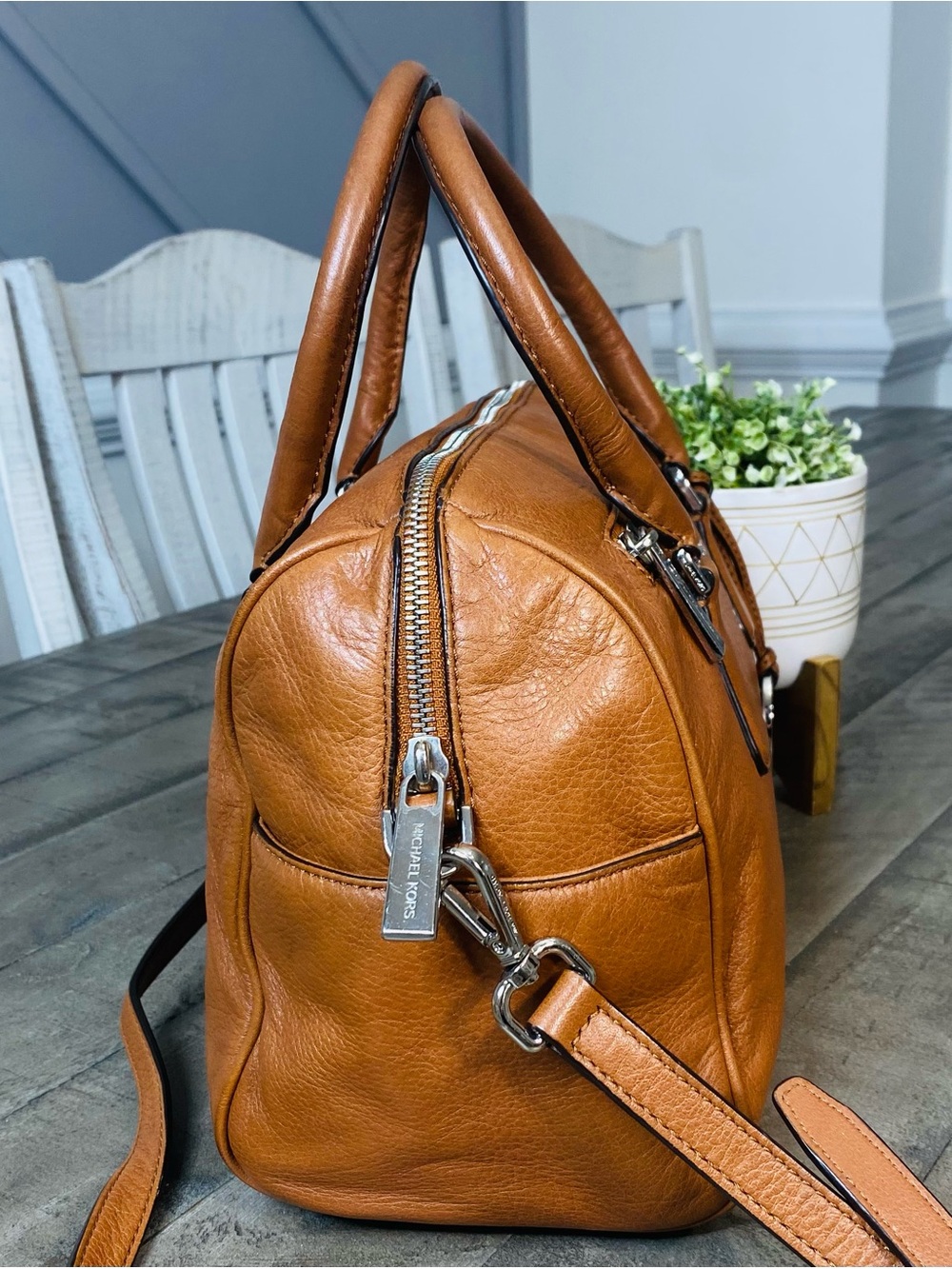 Michael Kors Sophie Large Leather Satchel – Luggage Brown - Picture 6 of 13